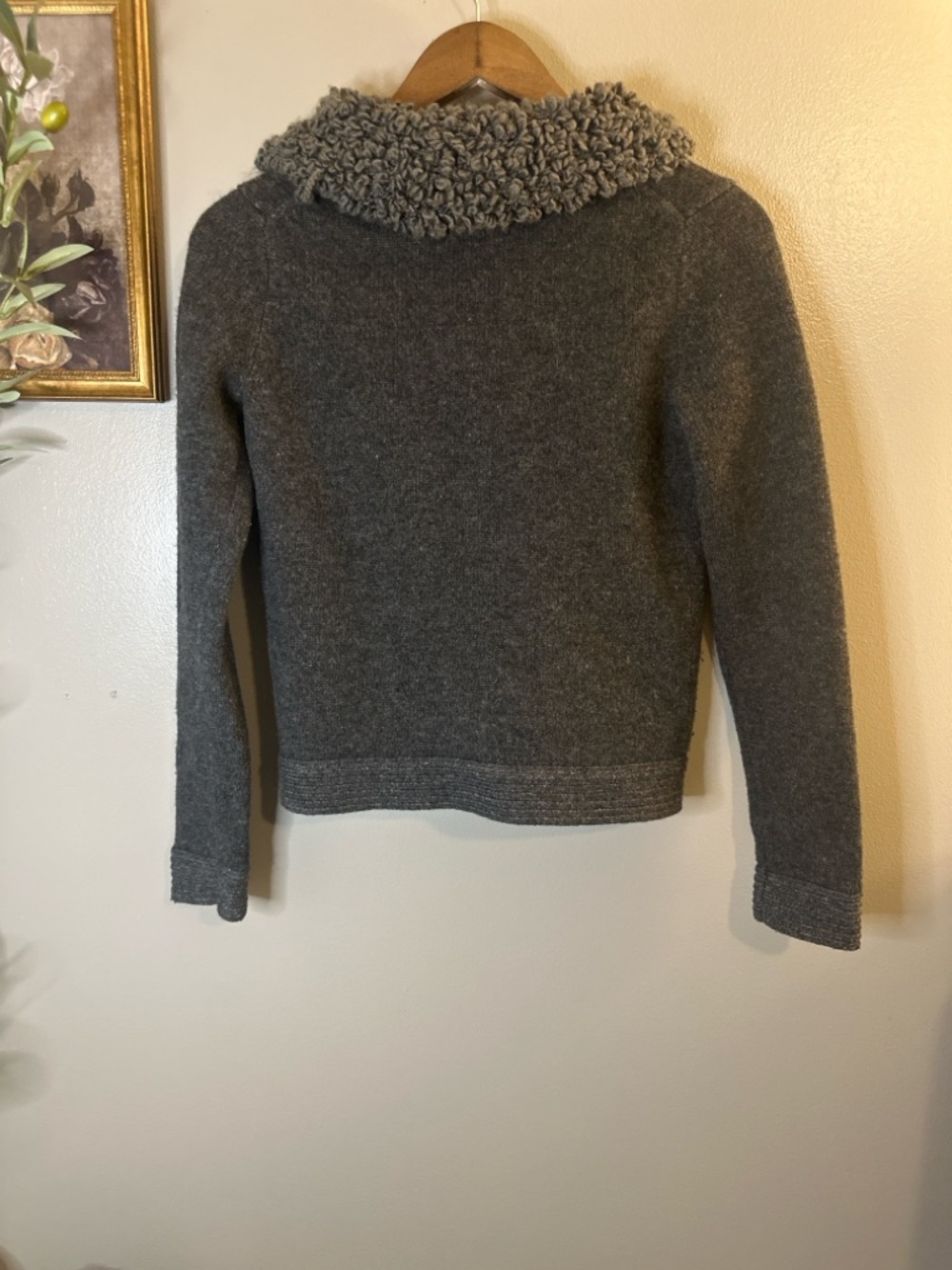 Gap Wool Cardigan Jacket XS Gray Sherpa Collar Button Front Cozy Classic - Picture 7 of 7